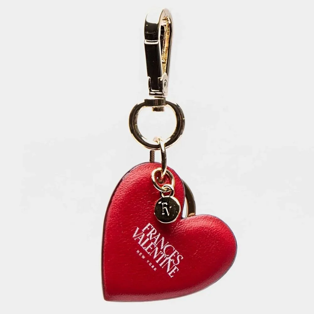 NWT Frances Valentine nappa Leather Heart Keychain w face mask - Picture 4 of 11